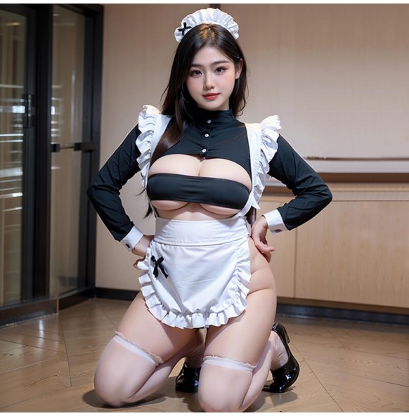 FEE ET MOI - Sexy Slit Maid Costume Set (Plus Size - White Black) FEE ET MOI - Sexy Slit Maid Costume Set (Plus Size - White Black)